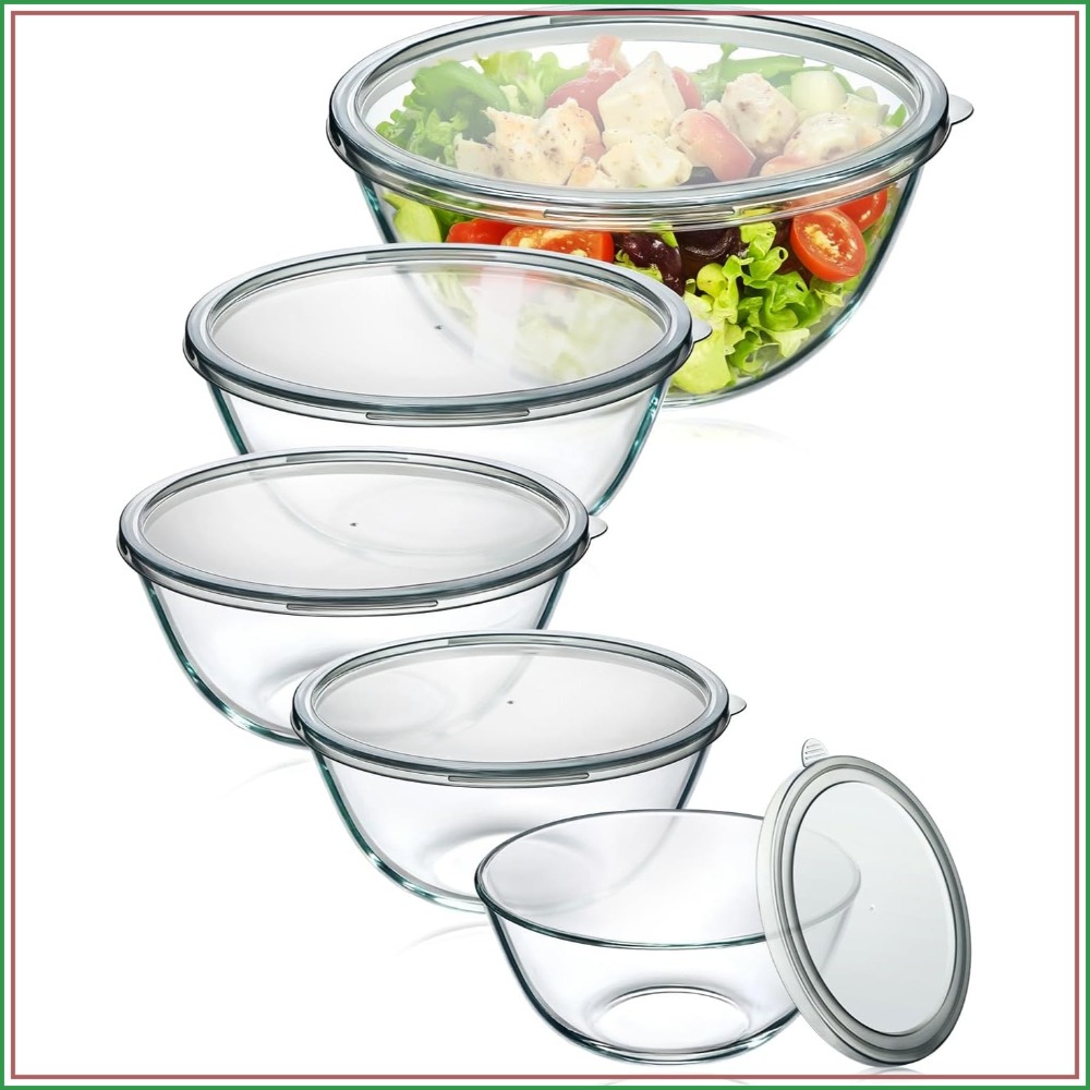 Kitchen Glass Baking Set - أوعية زجاجية للخلط مع أغطية، مجموعة