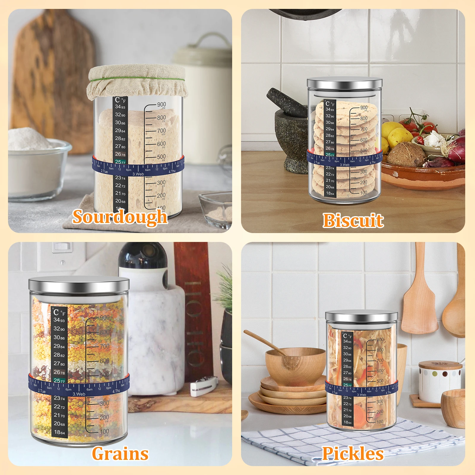 Kitchen Baking Soda - وعاء زجاجي شفاف سعة 900 مل