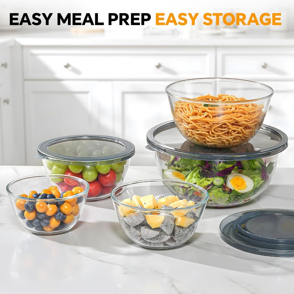 أوعية زجاجية للخلط مع أغطية، م - مراجعة Kitchen Glass Baking Set وسعره